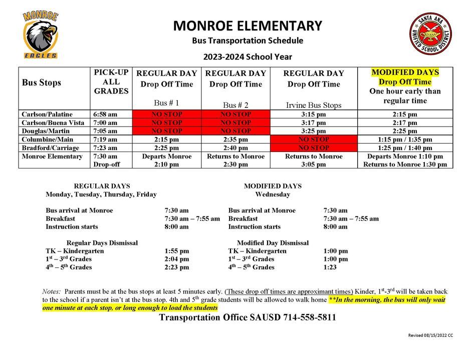   Bus Transportation Schedule